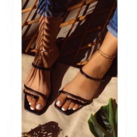 Black Square Toe Strappy Slide Sandals - Picture 6 of 6